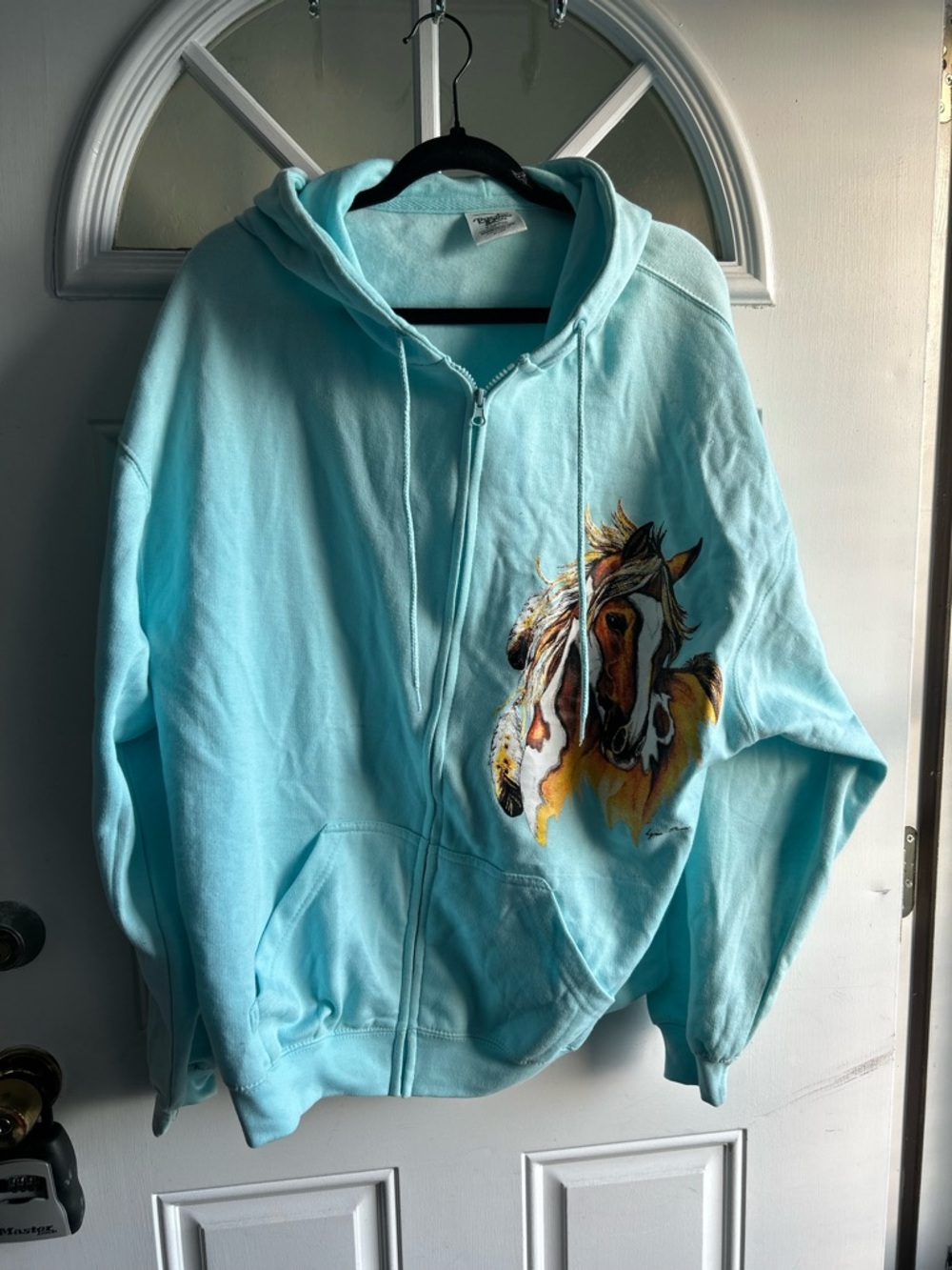 Pacifica Light Blue Pullover Horse Sweatshirt Hoodie  XL  B1